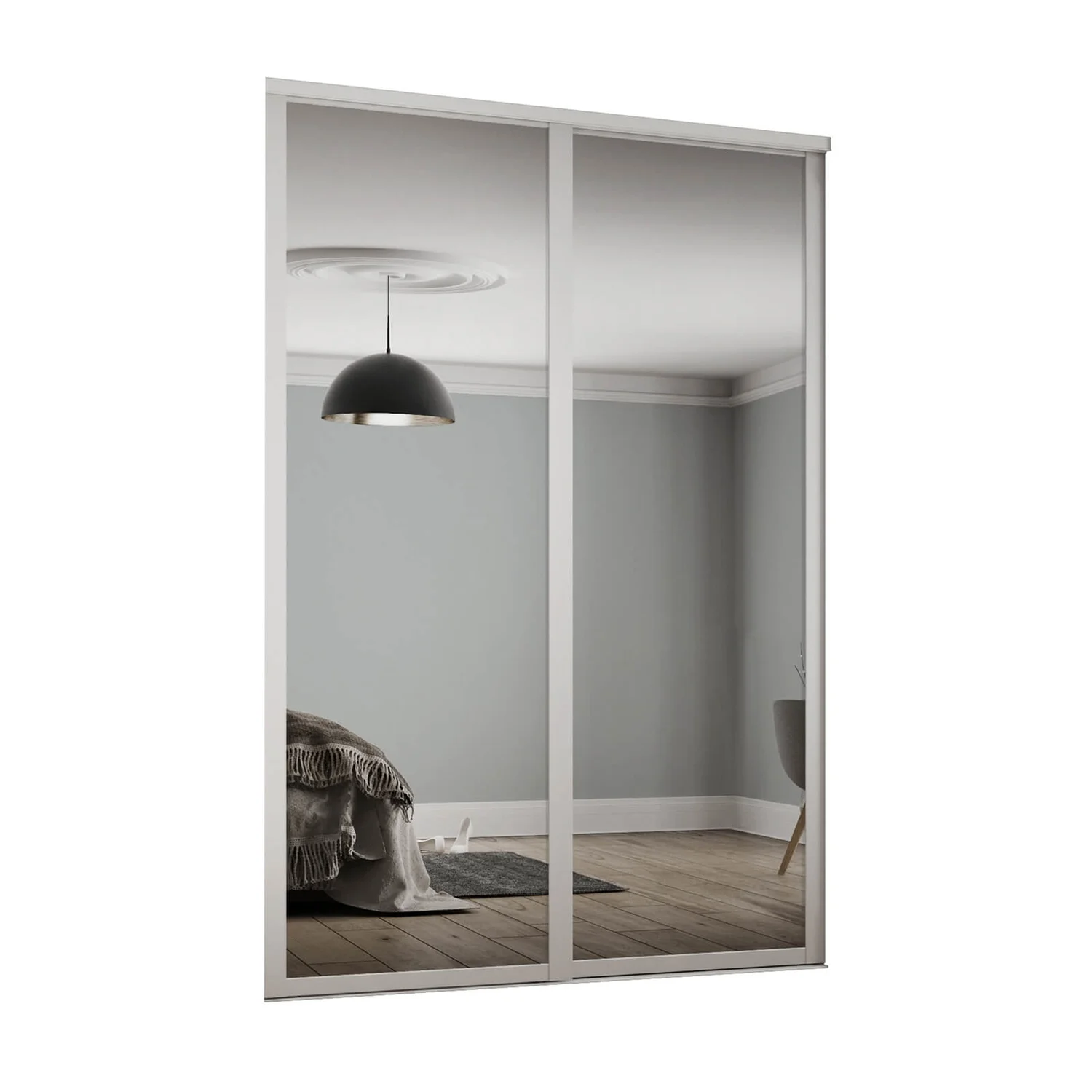 Shaker 2 Door Sliding Wardrobe Kit Mirror With White Frame (W)1449 X (H)2260mm 3 Shaker 2 Door Sliding Wardrobe Kit Mirror With White Frame (W)1449 X (H)2260mm