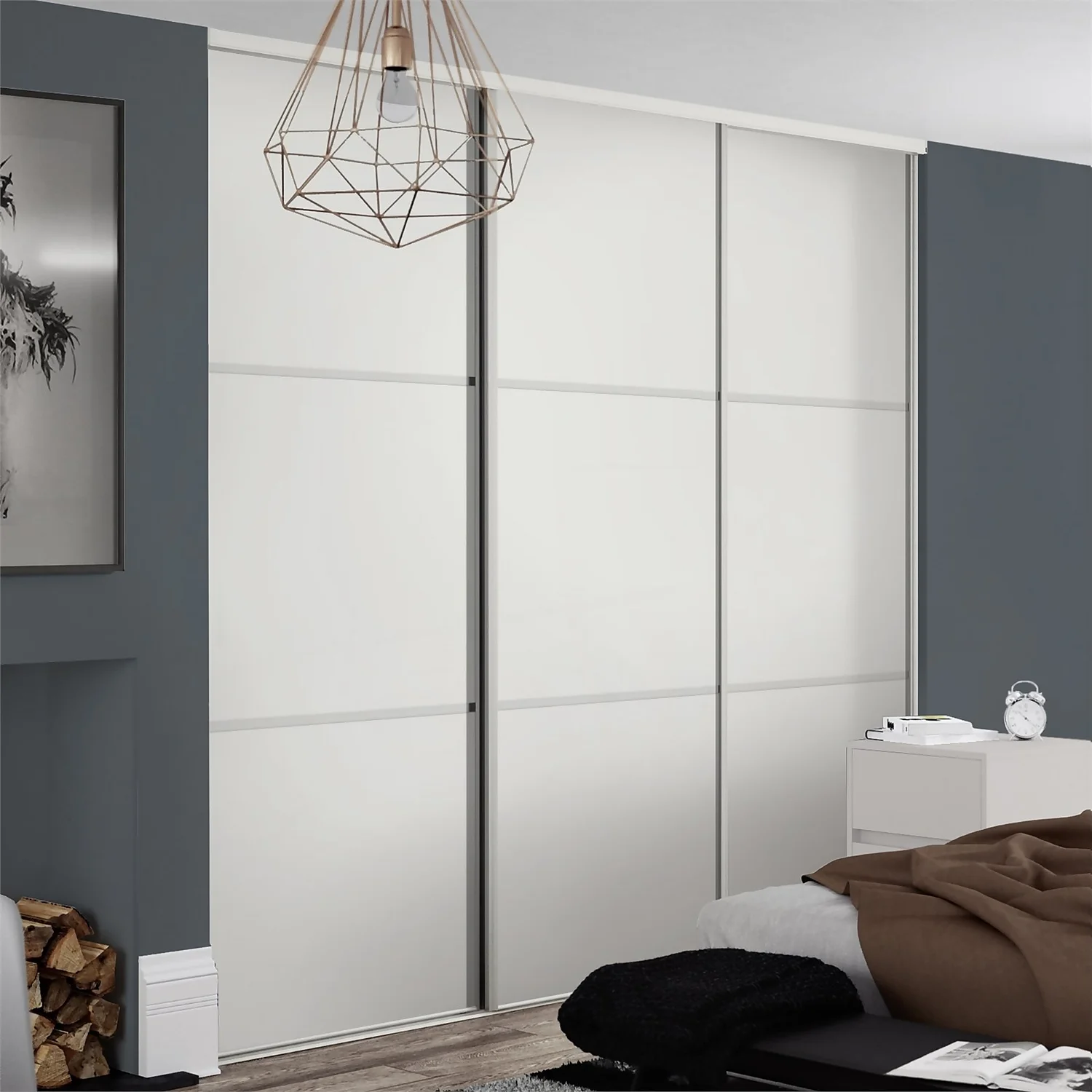 Linear Sliding Wardrobe Door 3 Panel White With White Frame (W)914mm 4 Linear Sliding Wardrobe Door 3 Panel White With White Frame (W)914mm - Image 2