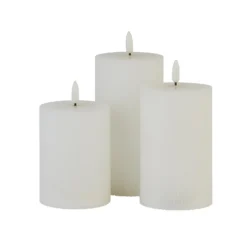 Pack Of 3 LED Pillar Ribbed Candles - White -Home Decor Shop 13794266 1775009419370130