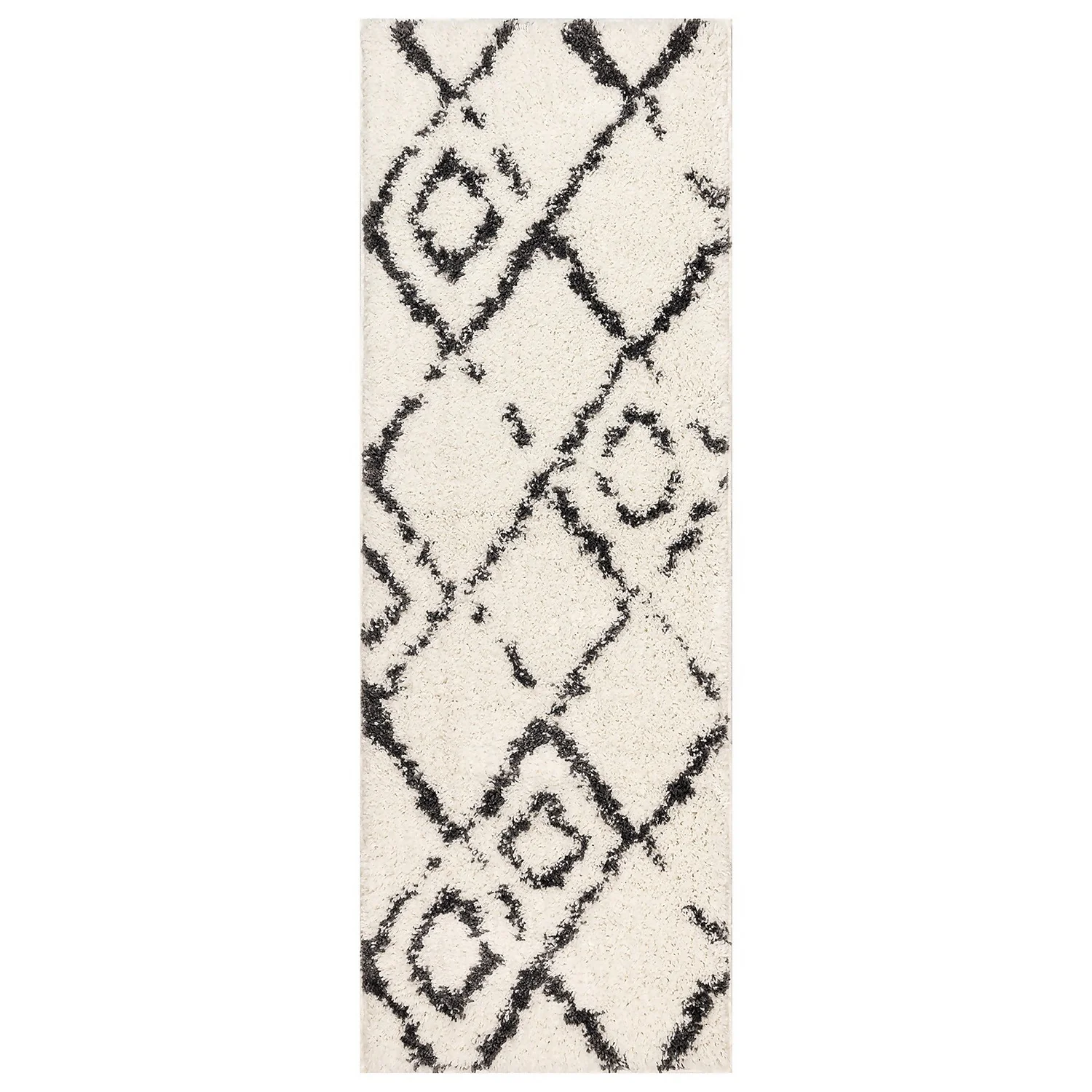Deluxe Berber Shaggy Runner - White & Black - 180x67cm 3 Deluxe Berber Shaggy Runner - White & Black - 180x67cm