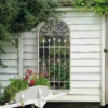 MirrorOutlet Somerley Gate Gothic Arch Stone Coloured Large Metal Garden Mirror - 140x65cm